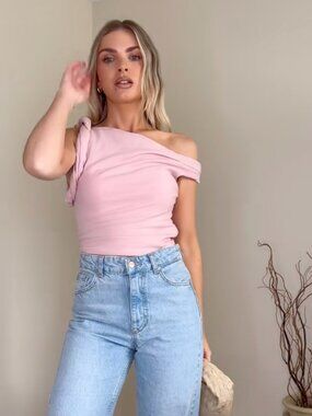 ZARA ZW WOMAN LINEN BLEND ASYMMETRICAL TOP BLOUSE XS PINK NEW NWT BLOGGER FAVE